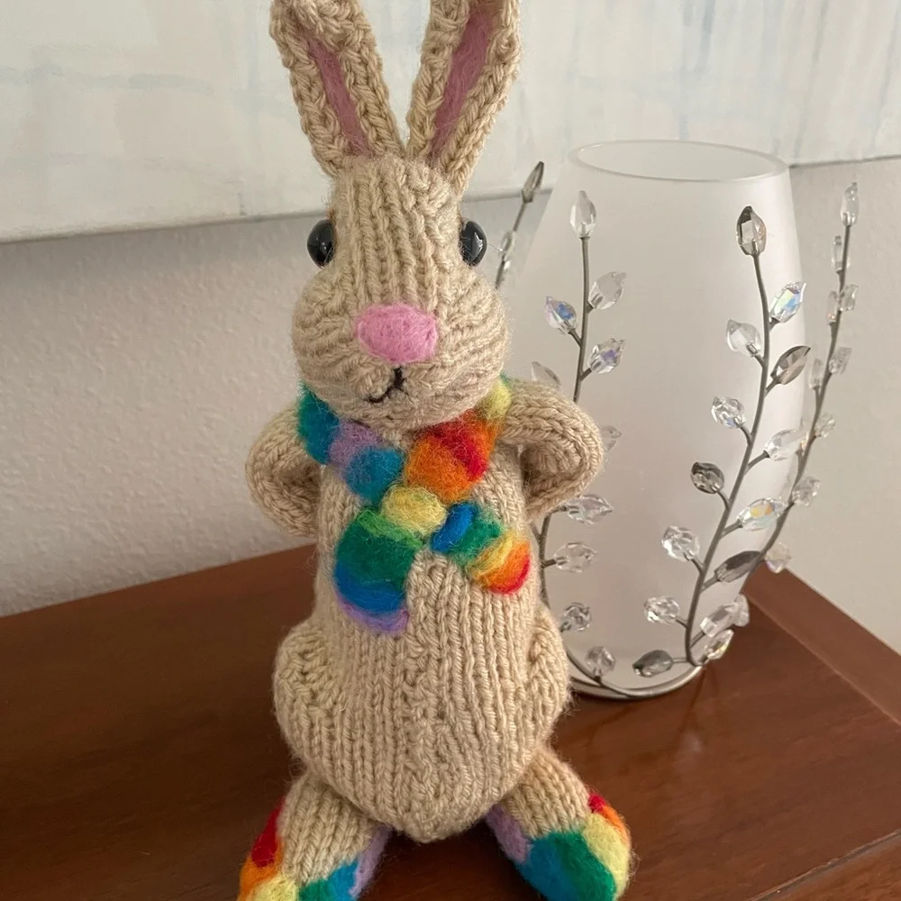 Hand crafted knit and needle felted rainbow pride love is love bunny artisan - Picture 7 of 16